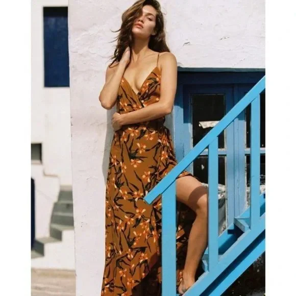 L*SPACE Wendy Floral Wrap Maxi Cover up DRESS Size XS Love Song Orange NEW $158 - Picture 5 of 12